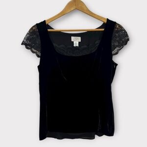 Y2K Loft Black Velvet Babydoll Top Silk Lace Whimsigoth Romantic Feminine Vamp 8